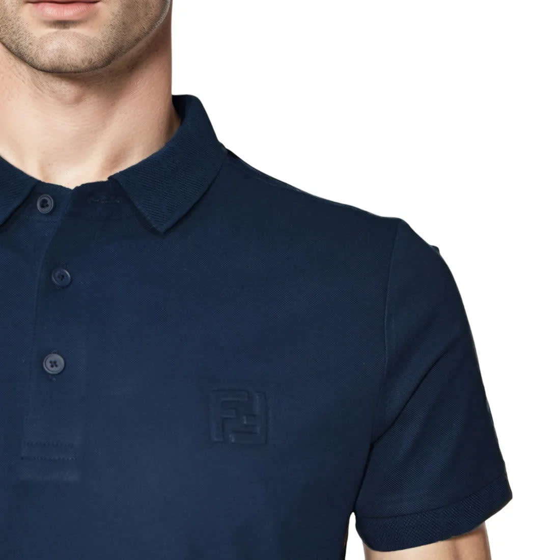 Fendi Embossed Logo Navy Blue Premium Quality T-shirt-4