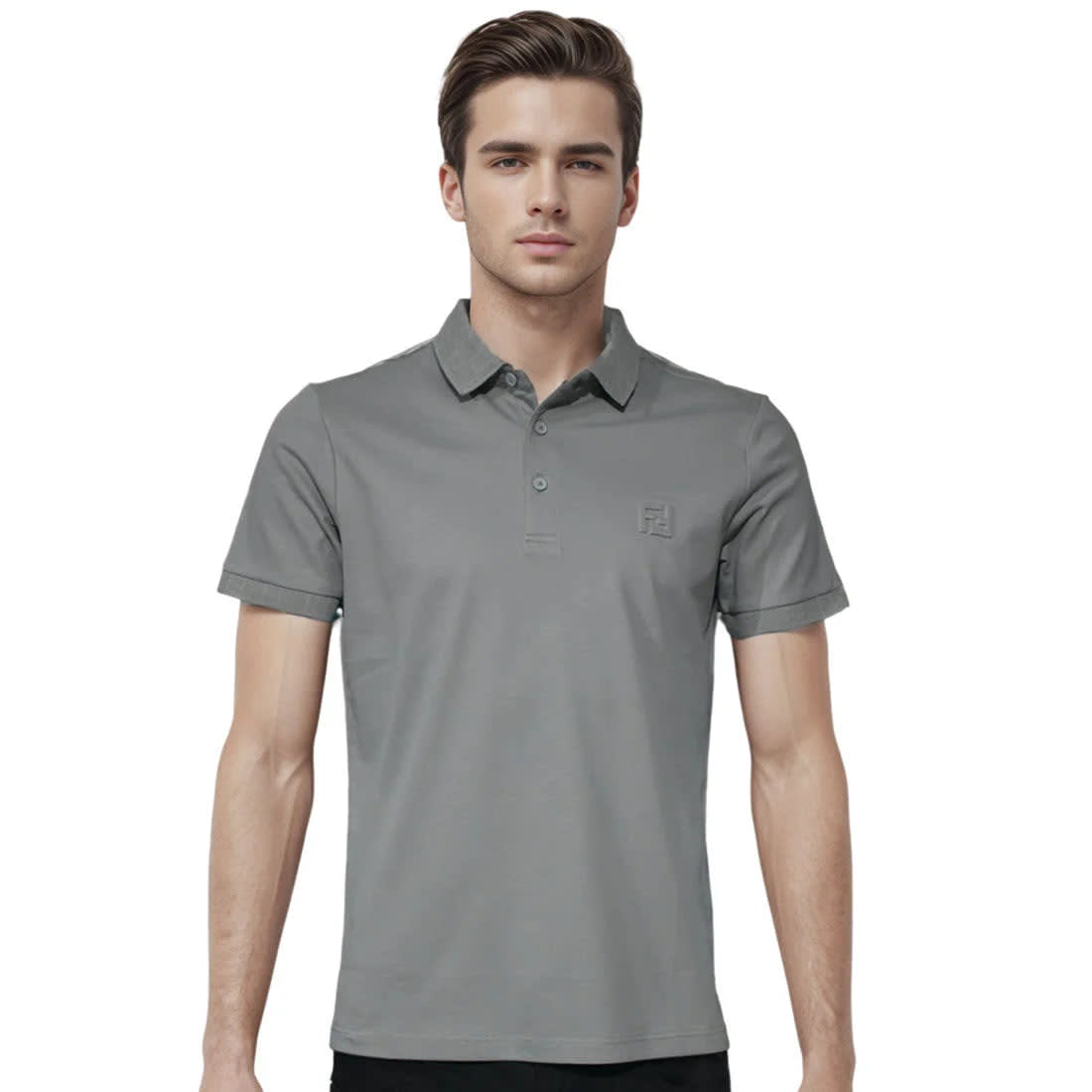 Fendi Embossed Logo Grey Premium Quality T-shirt-0