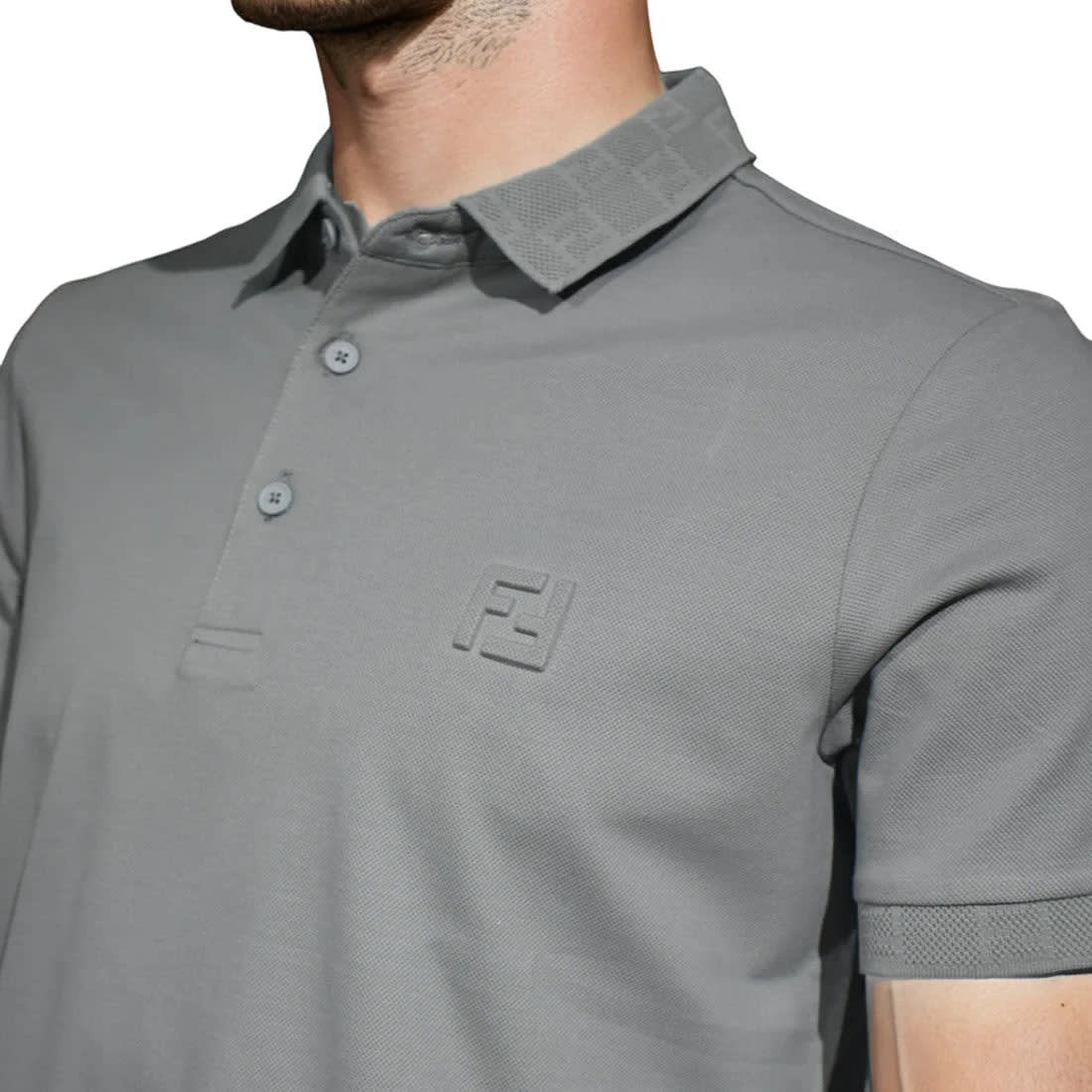 Fendi Embossed Logo Grey Premium Quality T-shirt-2