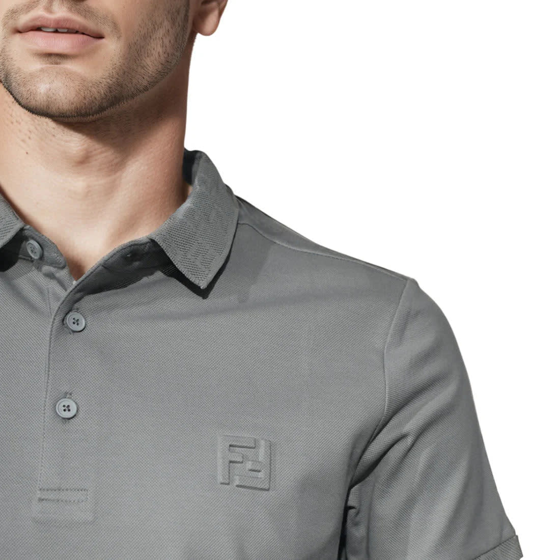 Fendi Embossed Logo Grey Premium Quality T-shirt-4