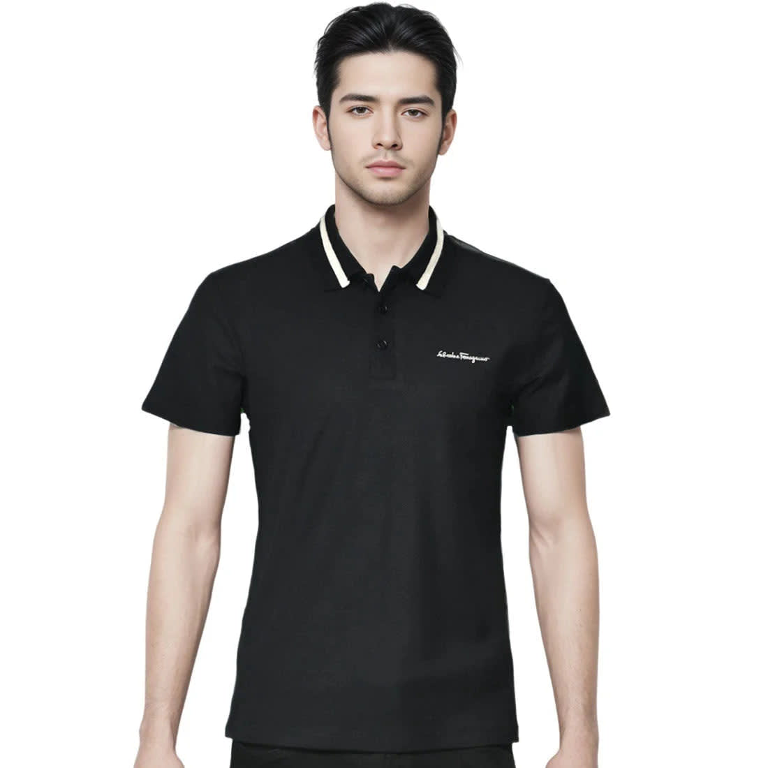 Salvatore Ferragamo Embroidered logo Black Polo T-shirt-0