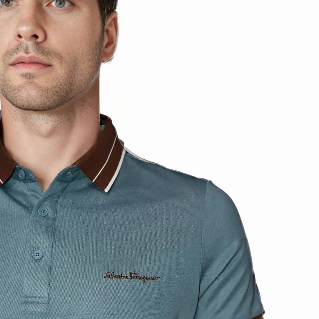 Salvatore Ferragamo Embroidered logo Blue T-shirt-4