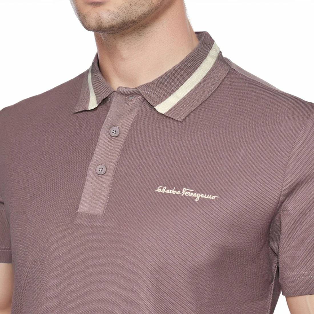 Salvatore Ferragamo Embroidered logo Red Wood Polo T-shirt-2
