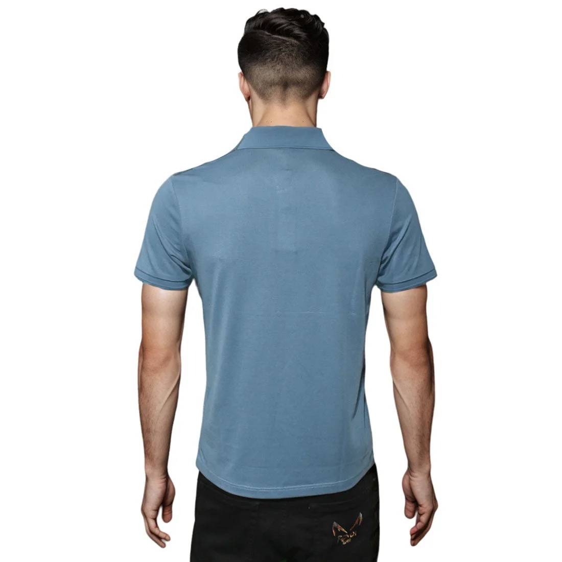 HUGO BOSS Blue Embossed Stacked Logo T-shirt-1
