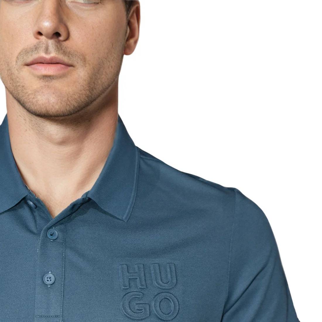 HUGO BOSS Blue Embossed Stacked Logo T-shirt-4