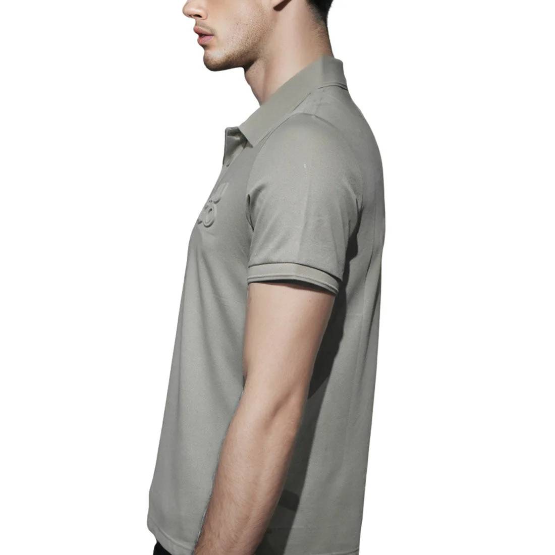 HUGO BOSS Olive Grey Embossed Stacked Logo T-shirt-3