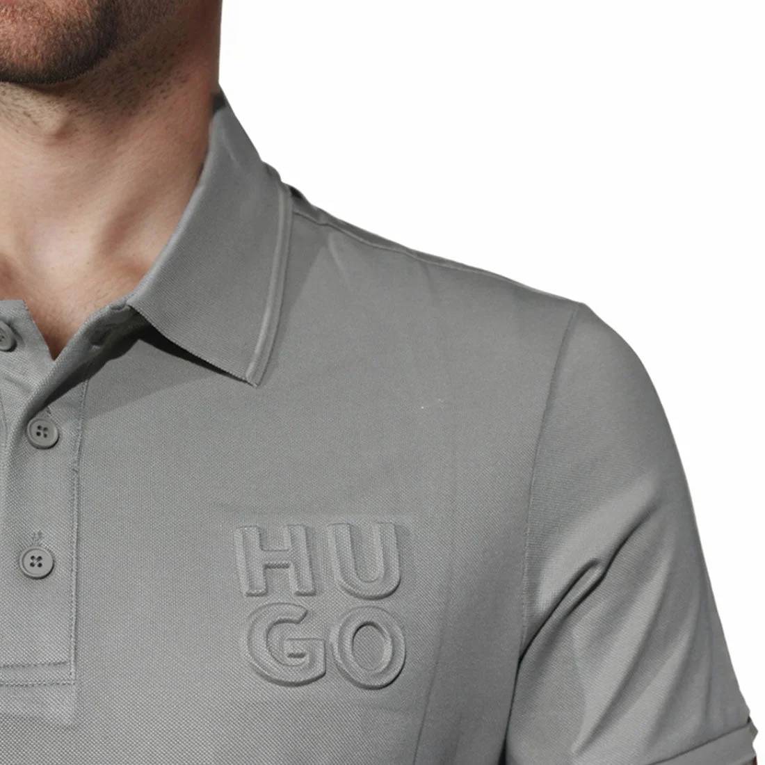 HUGO BOSS Olive Grey Embossed Stacked Logo T-shirt-4