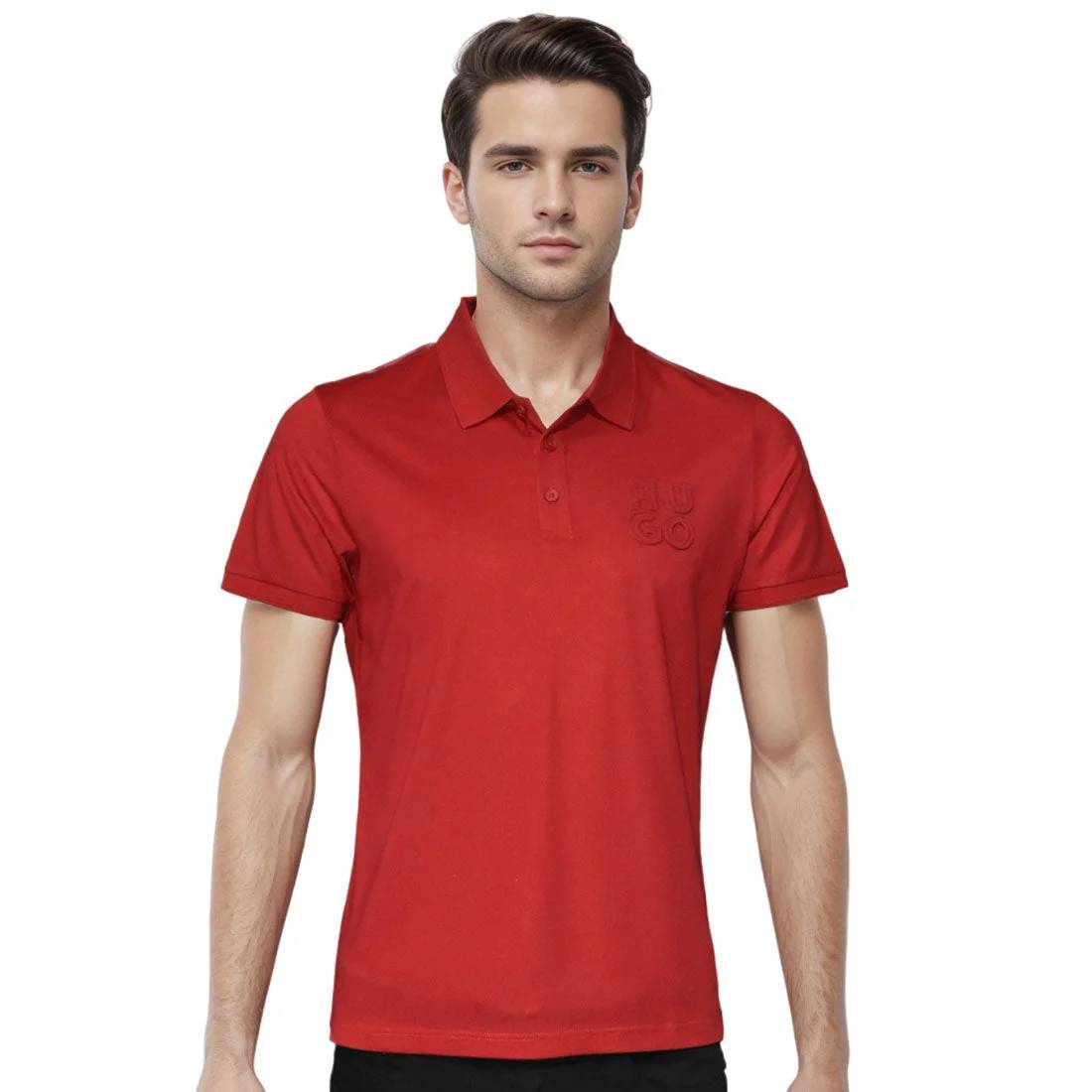 HUGO BOSS Red Embossed Stacked Logo T-shirt-0