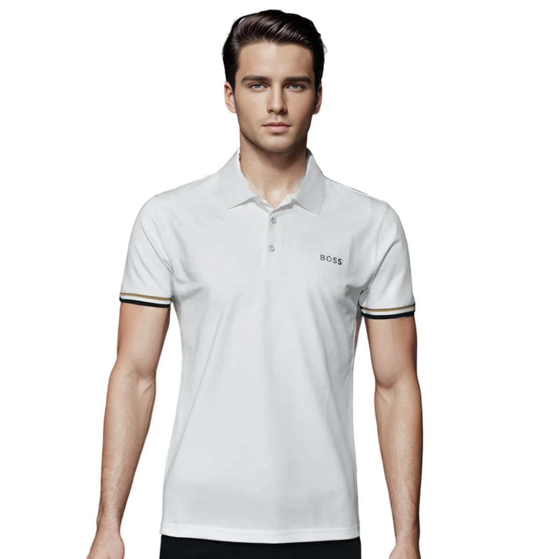Boss White Premium Quality Short Sleeve Polo T-shirt-0