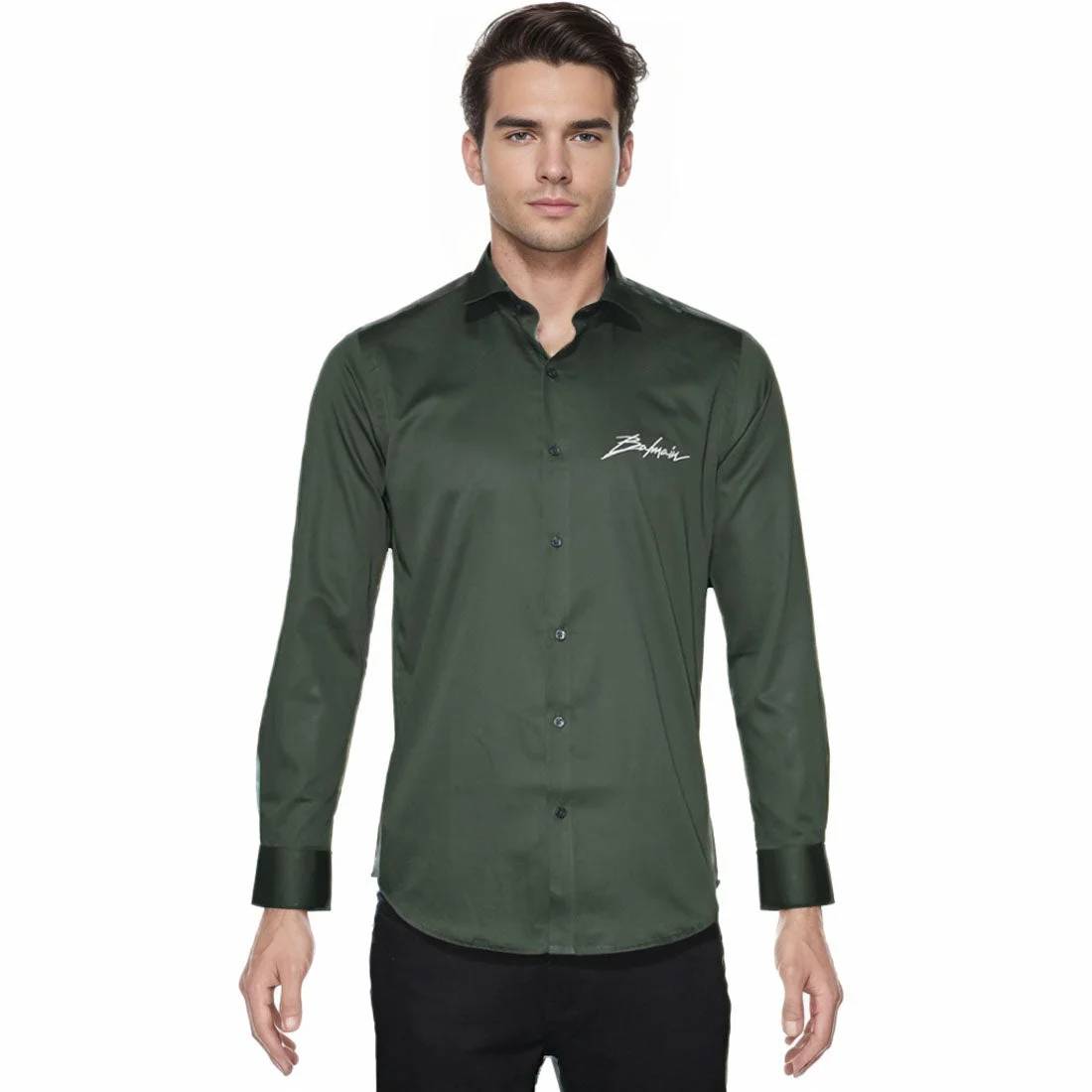 Balmain Green Premium Quality Slim Fit Formal Men's Shirt-6