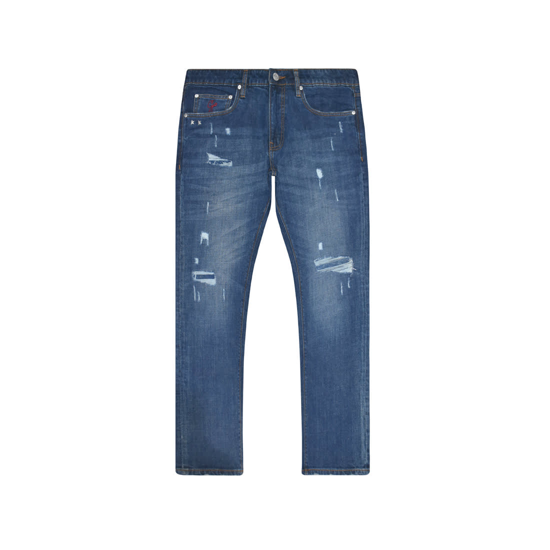 Golden Goose Pocket Printed Blue Ripped Denim Jeans-0