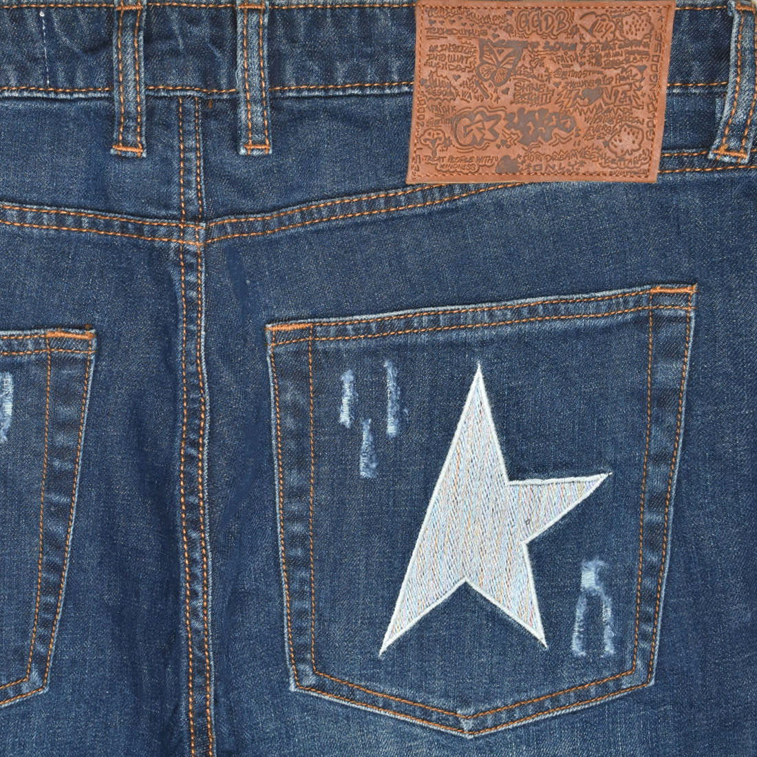 Golden Goose Pocket Printed Blue Ripped Denim Jeans-3