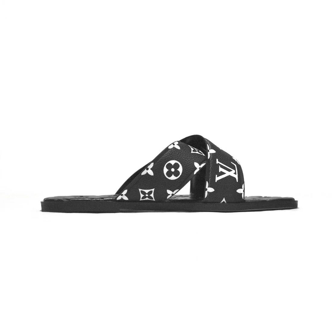 Louis Vuitton Black & White Premium Quality Men's Flip-Flops-2