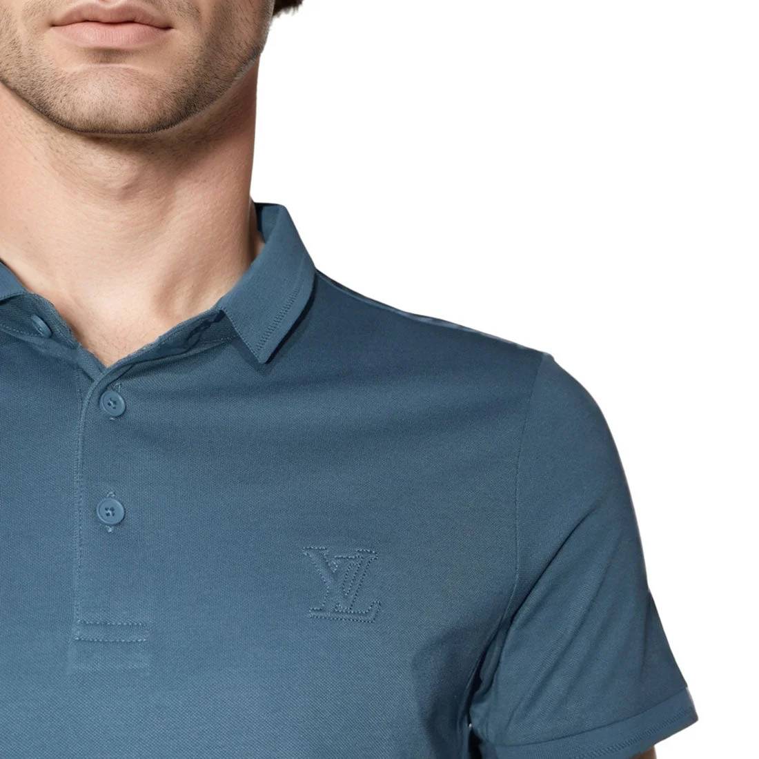 Louis Vuitton Embroidery Logo Blue Premium T-shirt-4