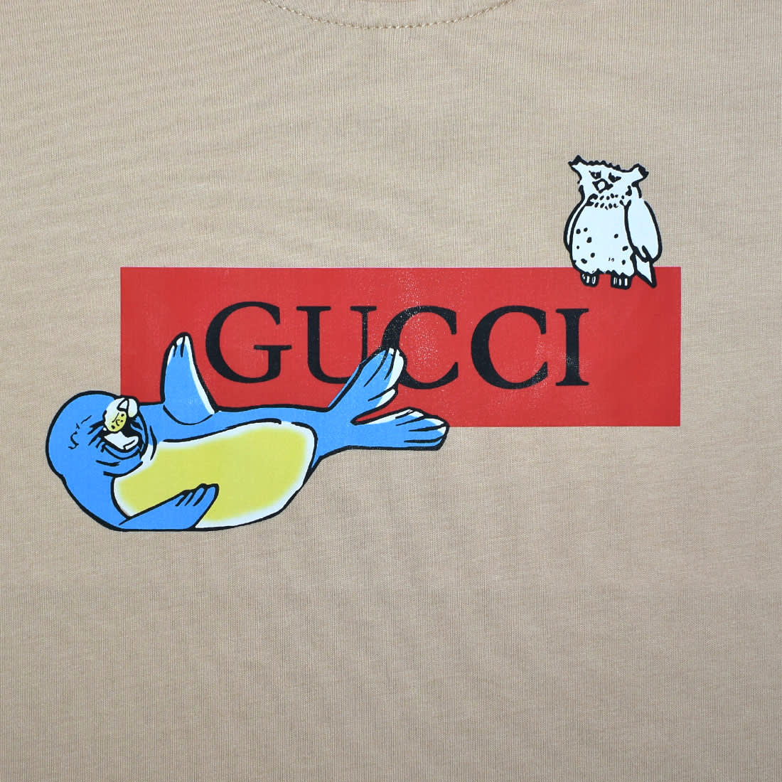 Gucci Baby Seal Print Brown Premium Kids T-shirt-3
