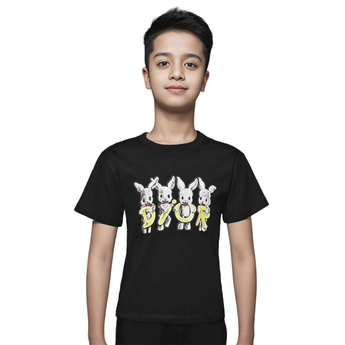 Dior Rabbit Print Black Premium Kids T-shirt-0
