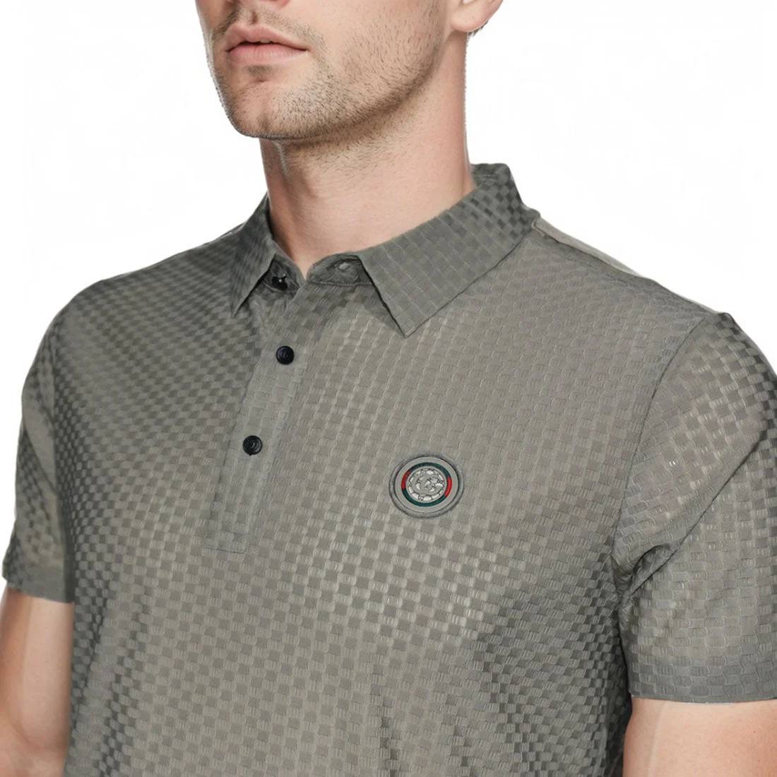 Gucci Embroidered logo Olive Grey Premium Polo T-shirt-2