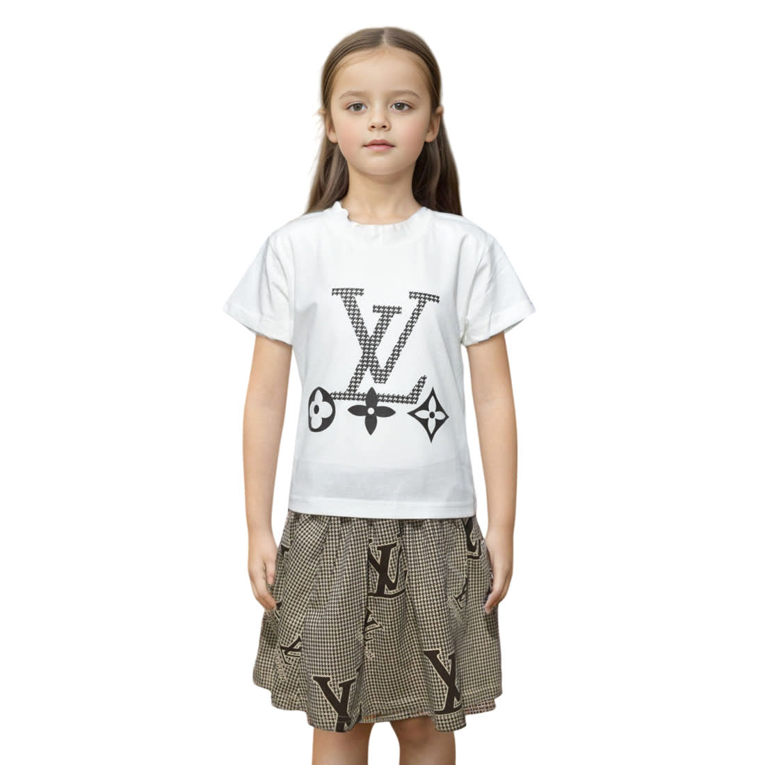 Louis Vuitton logo Print White Premium Girls Co-ord Set-0