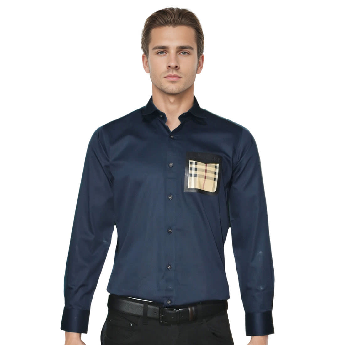 Burberry Pocket Logo Navy Blue Premium Quality Shirt-0