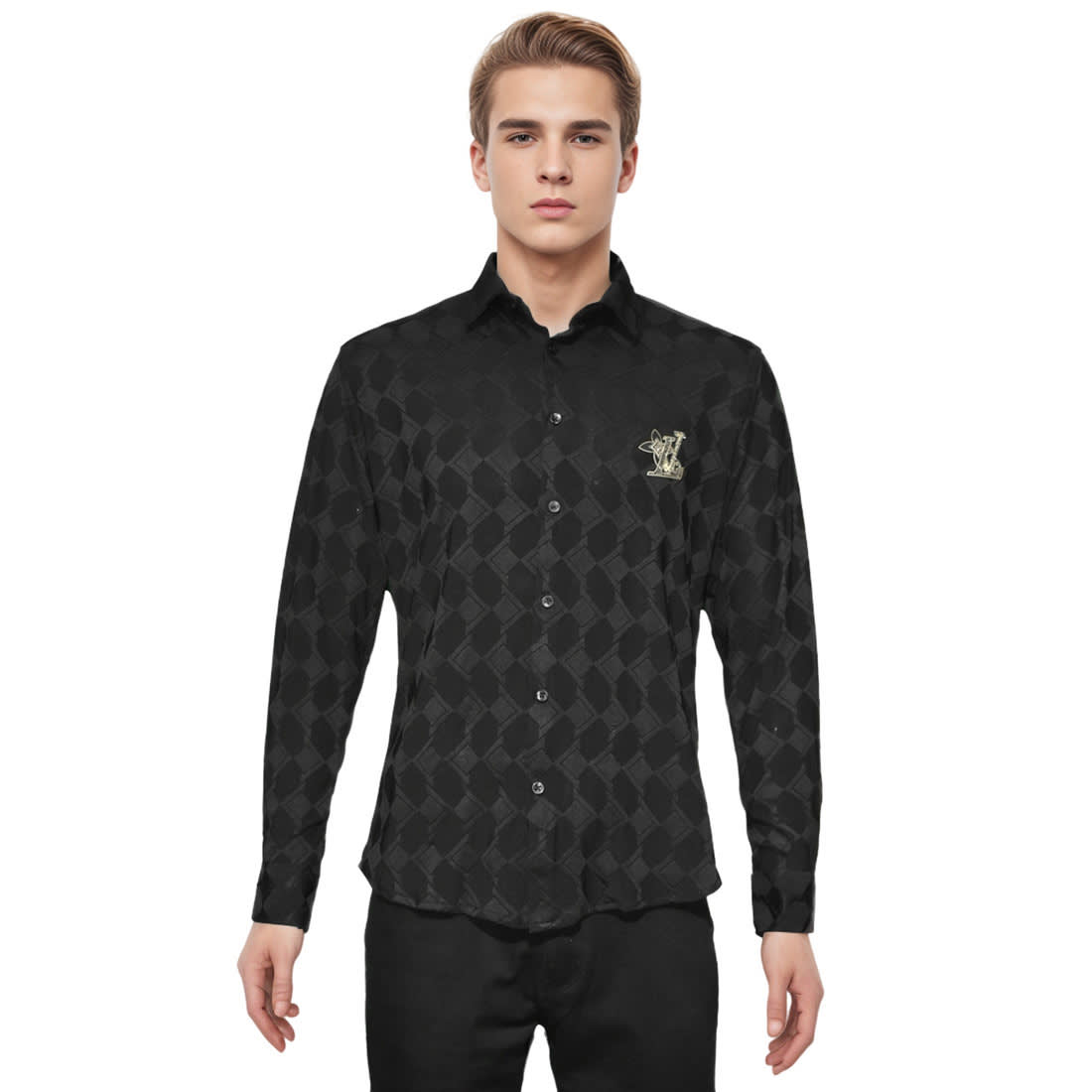 Louis Vuitton Black Jacquard Textured Premium Shirt-6