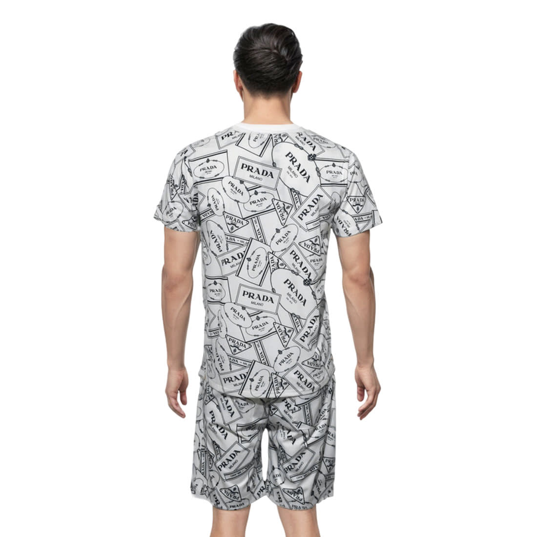 Prada White Premium Quality Short Sleeve Shirt & Shorts Combo-1