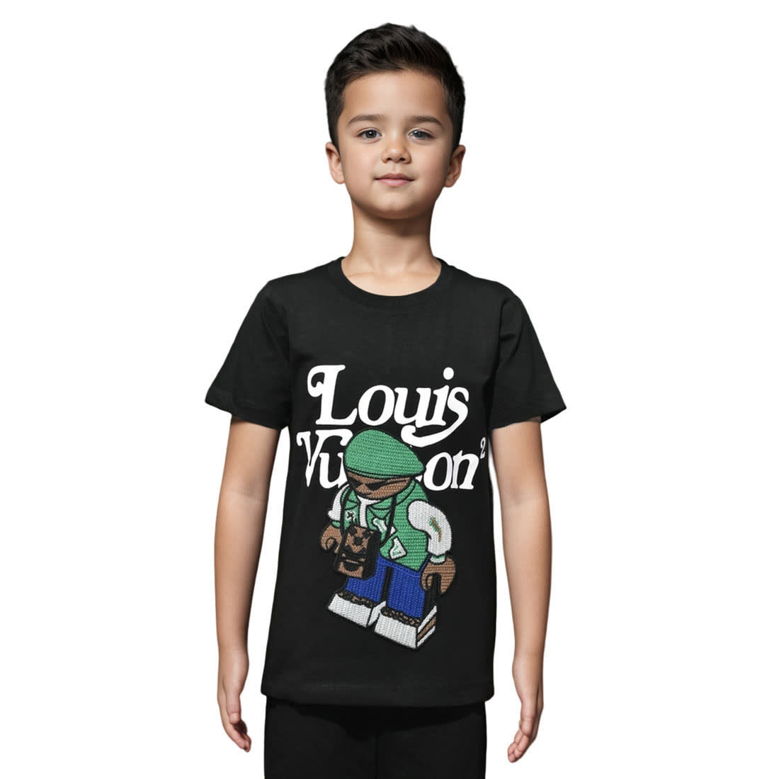 Louis Vuitton Black Premium Quality Kids T-shirt-0