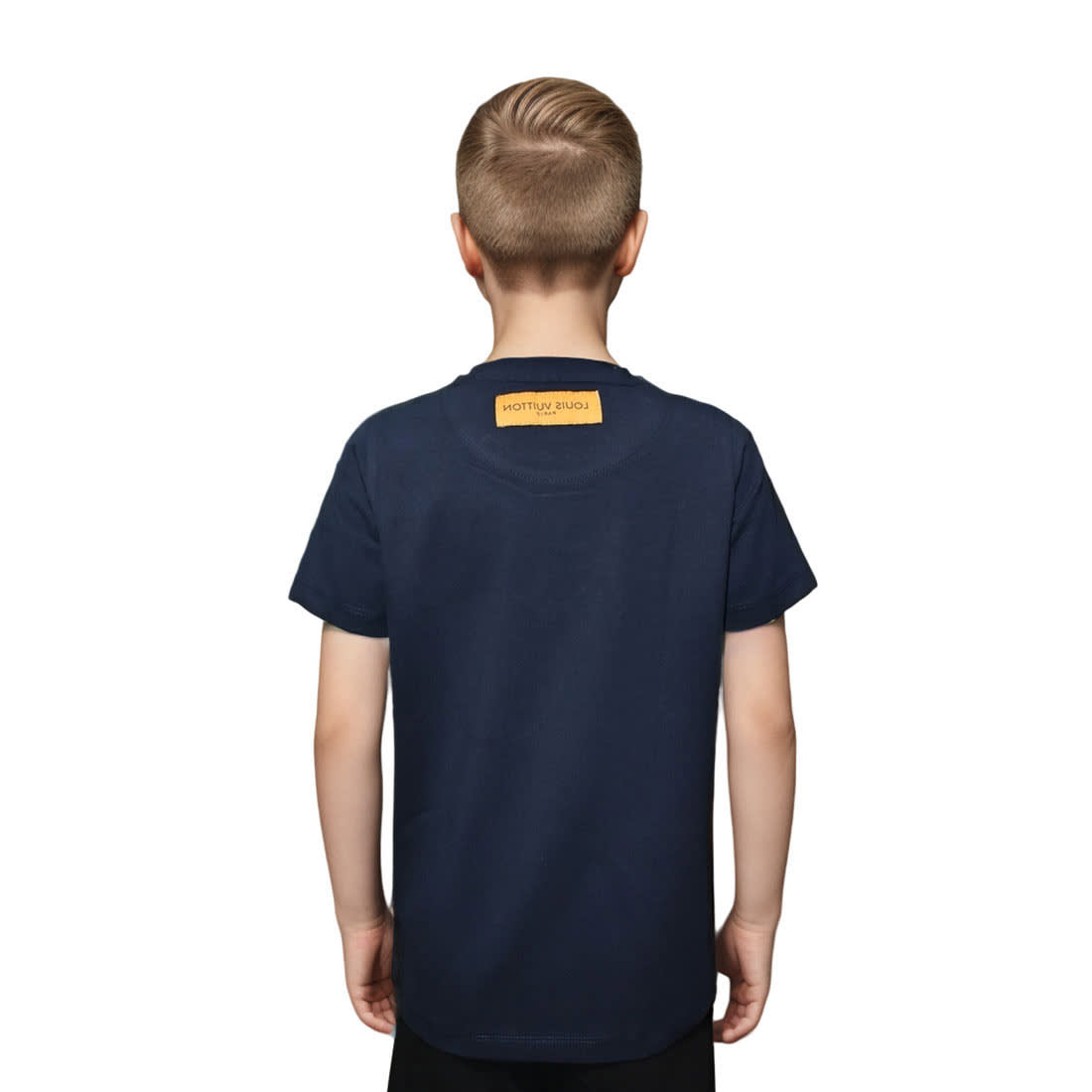 Louis Vuitton Dark Blue Embroidery Design Kids T-shirt-1