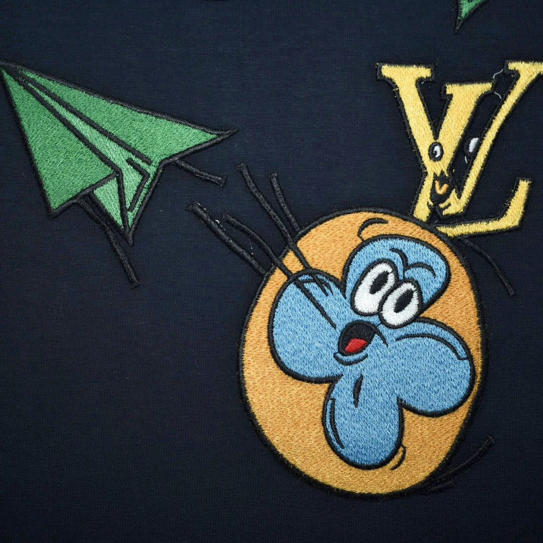 Louis Vuitton Dark Blue Embroidery Design Kids T-shirt-3