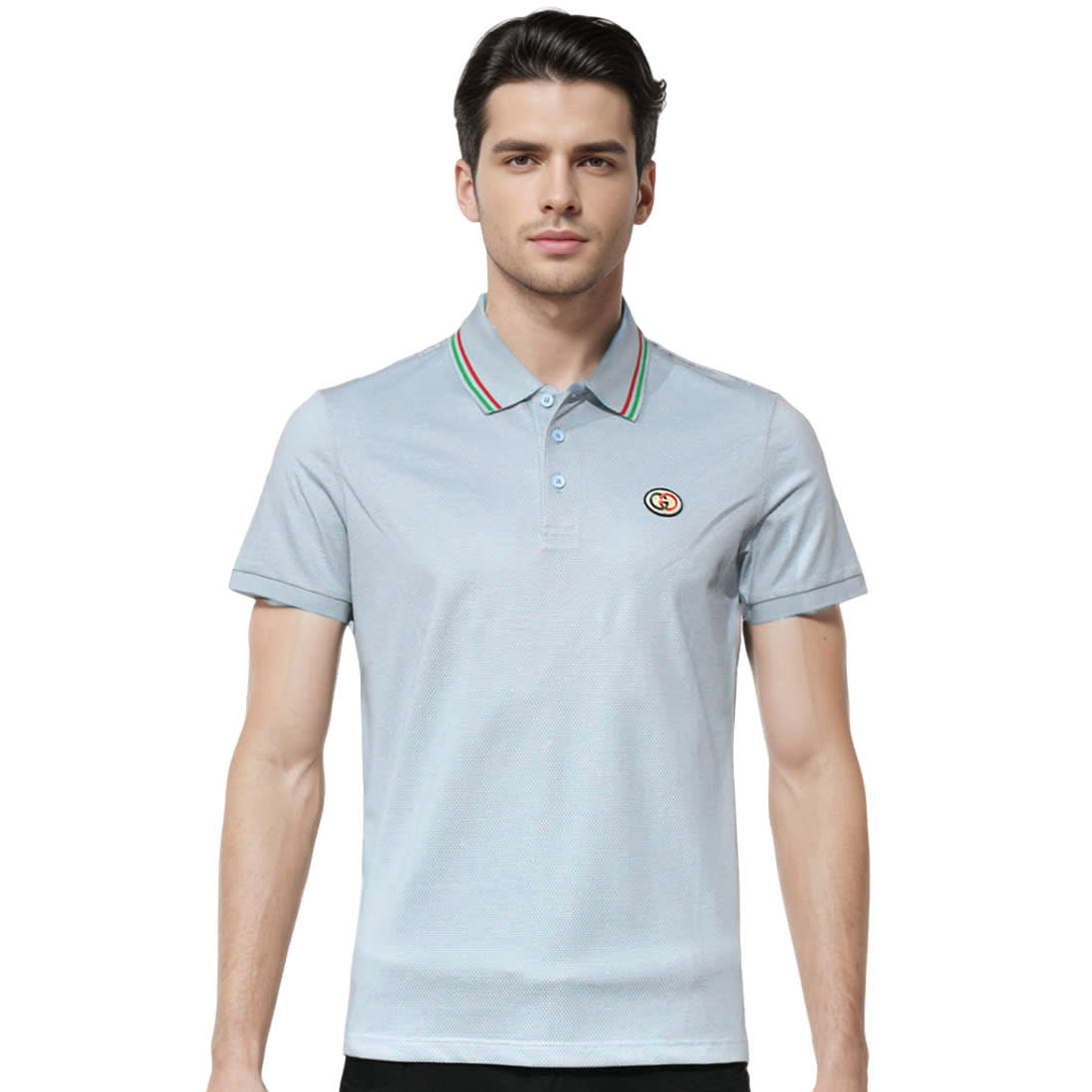 Gucci Light Blue Premium logo Embroidered T-shirt-0