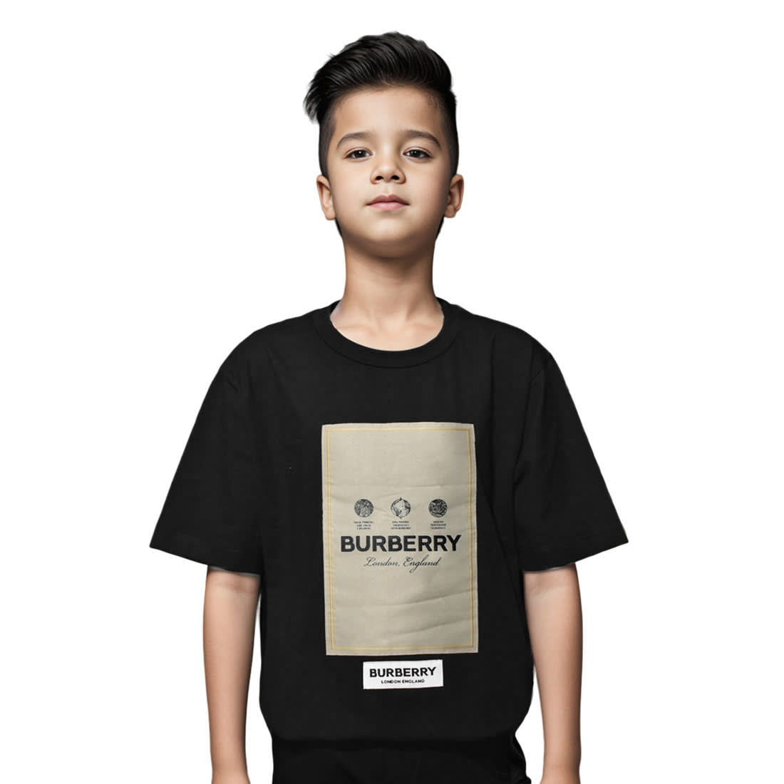 Burberry Label Print Black Premium Kids T-shirt-0