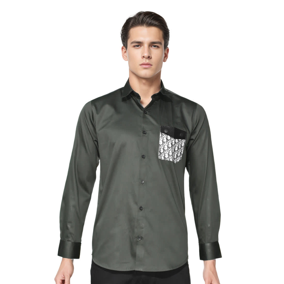 Dior Green Oblique Pattern Pocket Logo Shirt-7