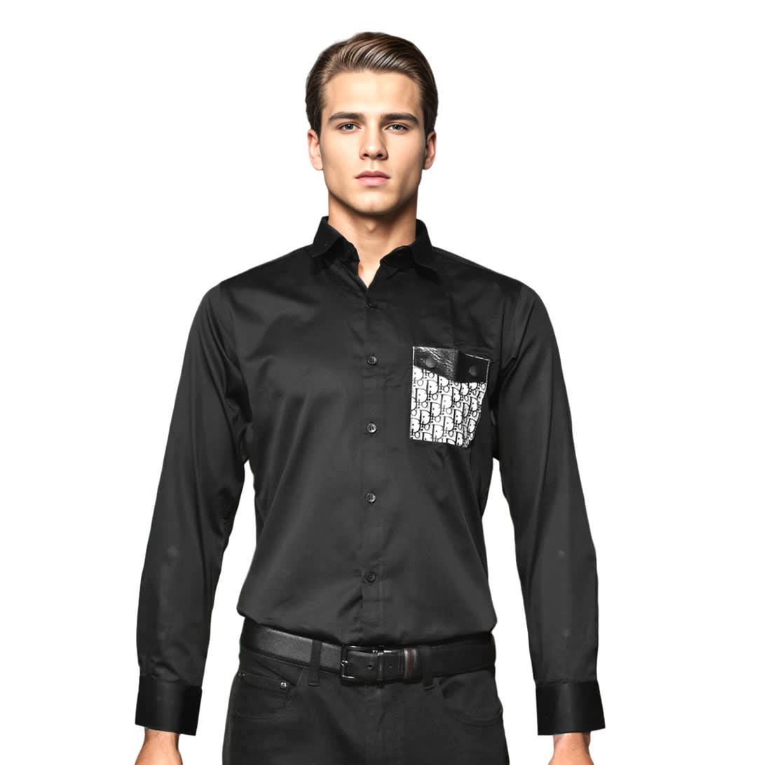 Dior Black Oblique Pattern Pocket Logo Shirt-0