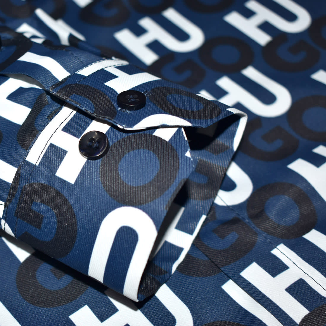 Hugo Boss All-Over Logo Print Blue Premium Shirt-5