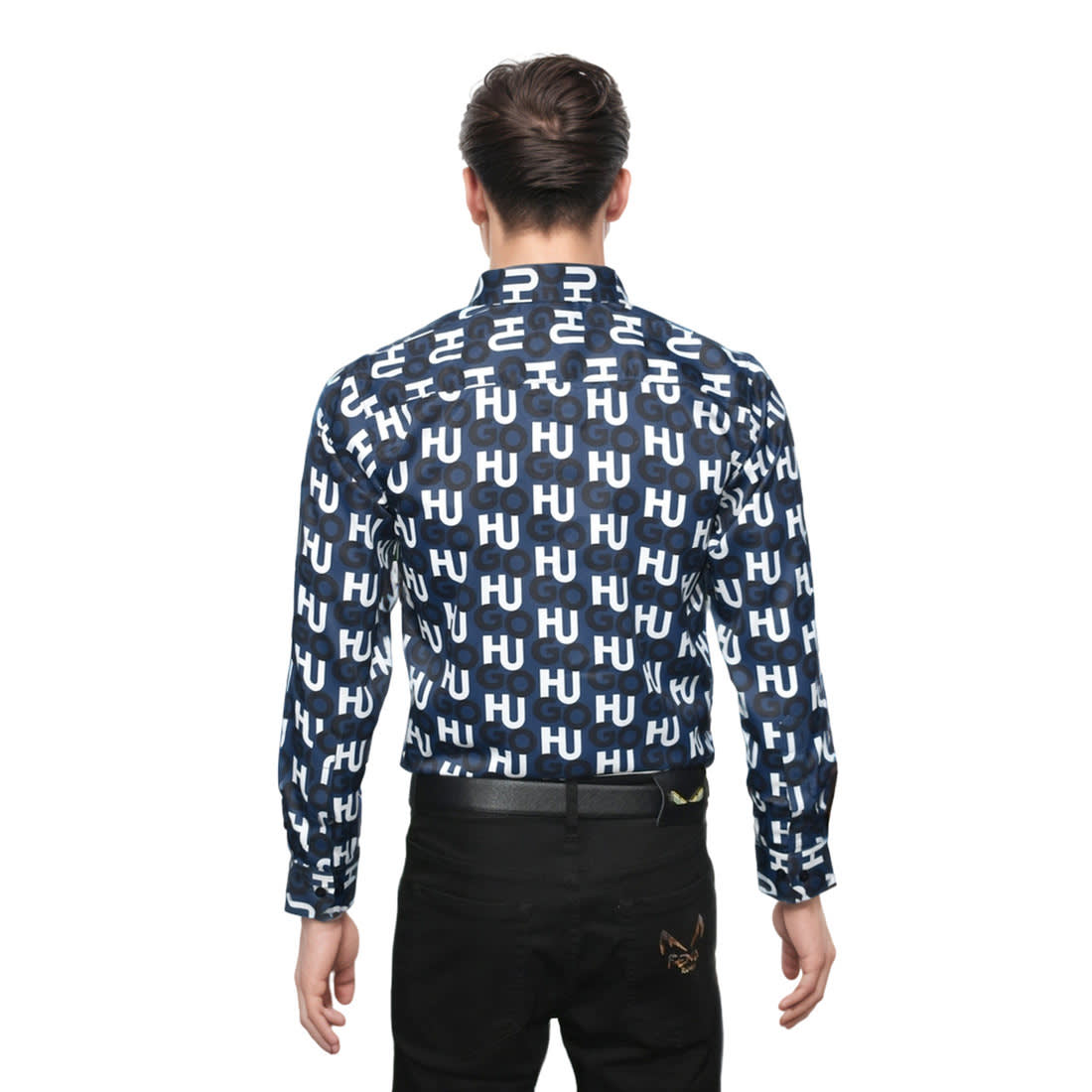 Hugo Boss All-Over Logo Print Blue Premium Shirt-1