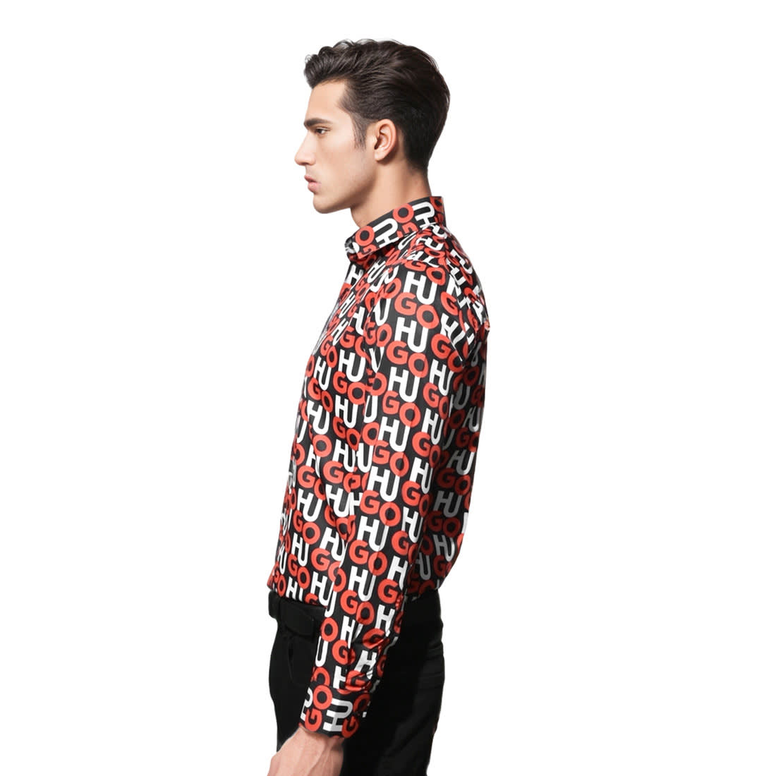 Hugo Boss All-Over Logo Print  Red & Black Premium Shirt-2