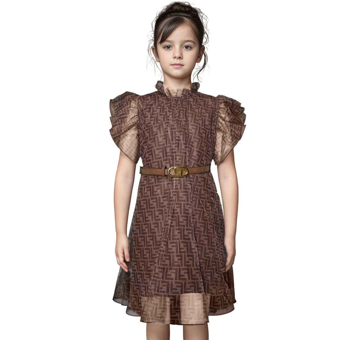 Fendi Brown Premium Quality Girls Dress-0