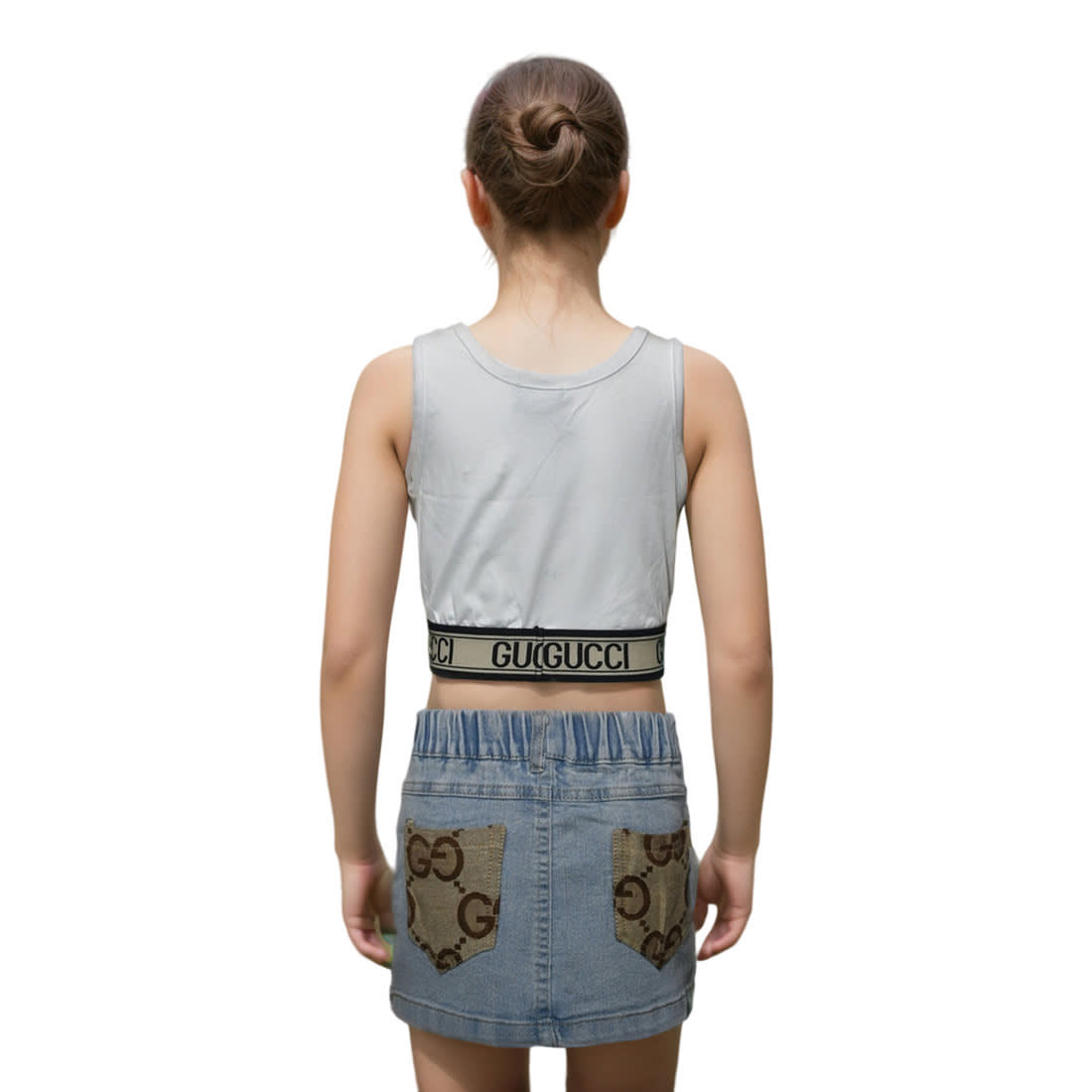 Gucci White Embossed Logo Premium Girls Co-ord Set-1