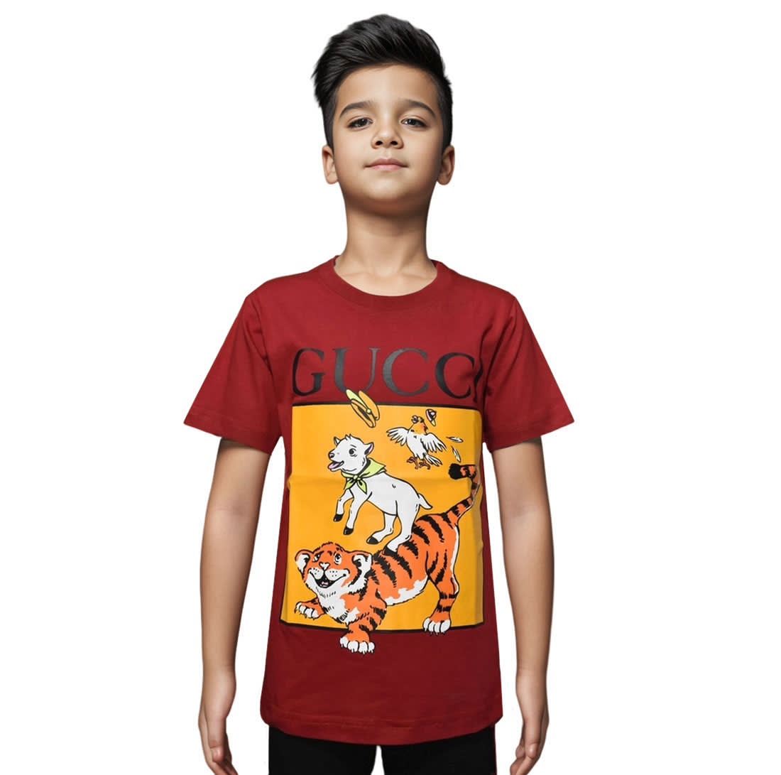 Gucci Logo Print Red Premium Kids T-shirt-0