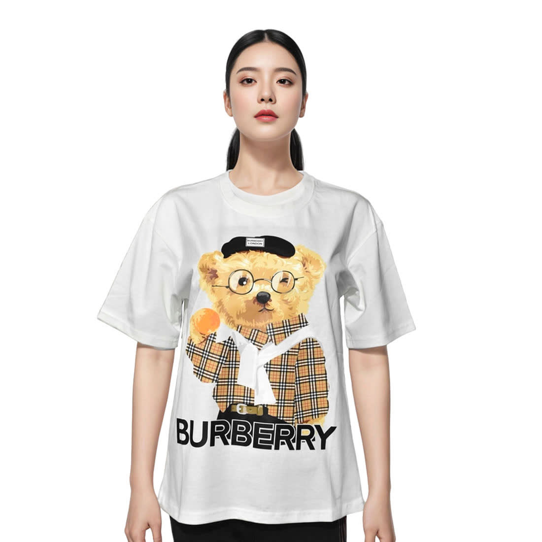 Burberry Teddy Print White Women Oversized T-shirt-0