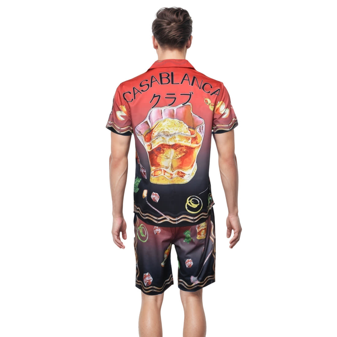Casablanca Paris Sunset Print Red Mens Shirt & Shorts Combo-1