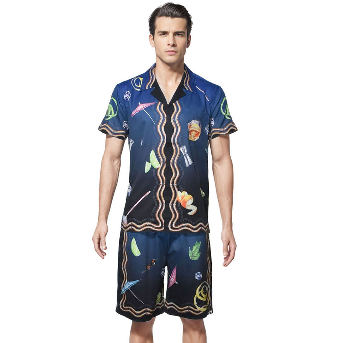 Casablanca Paris Sunset Print Blue Mens Shirt & Shorts Combo-0