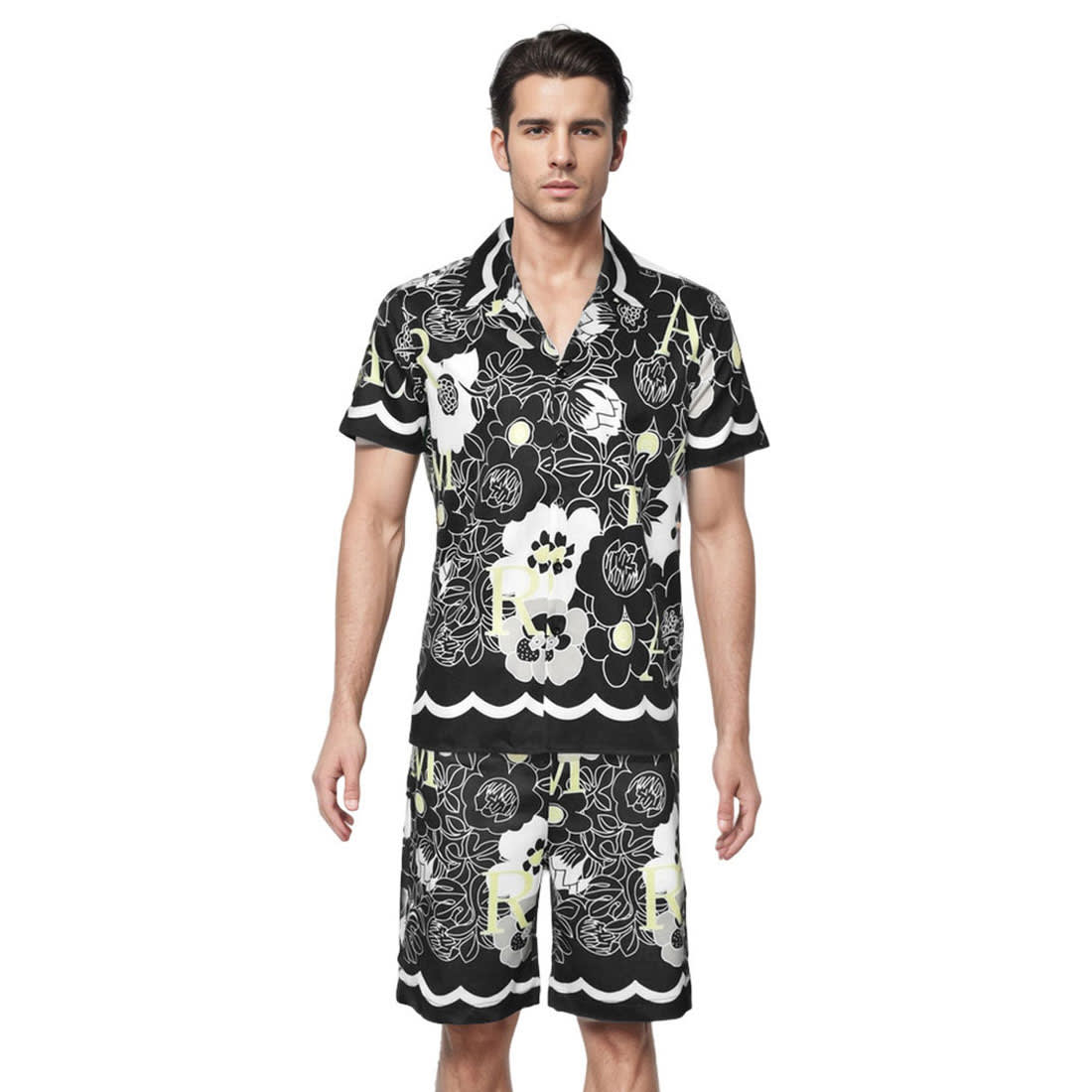 Amiri Black Floral Premium Mens Shirt & Shorts Combo-0