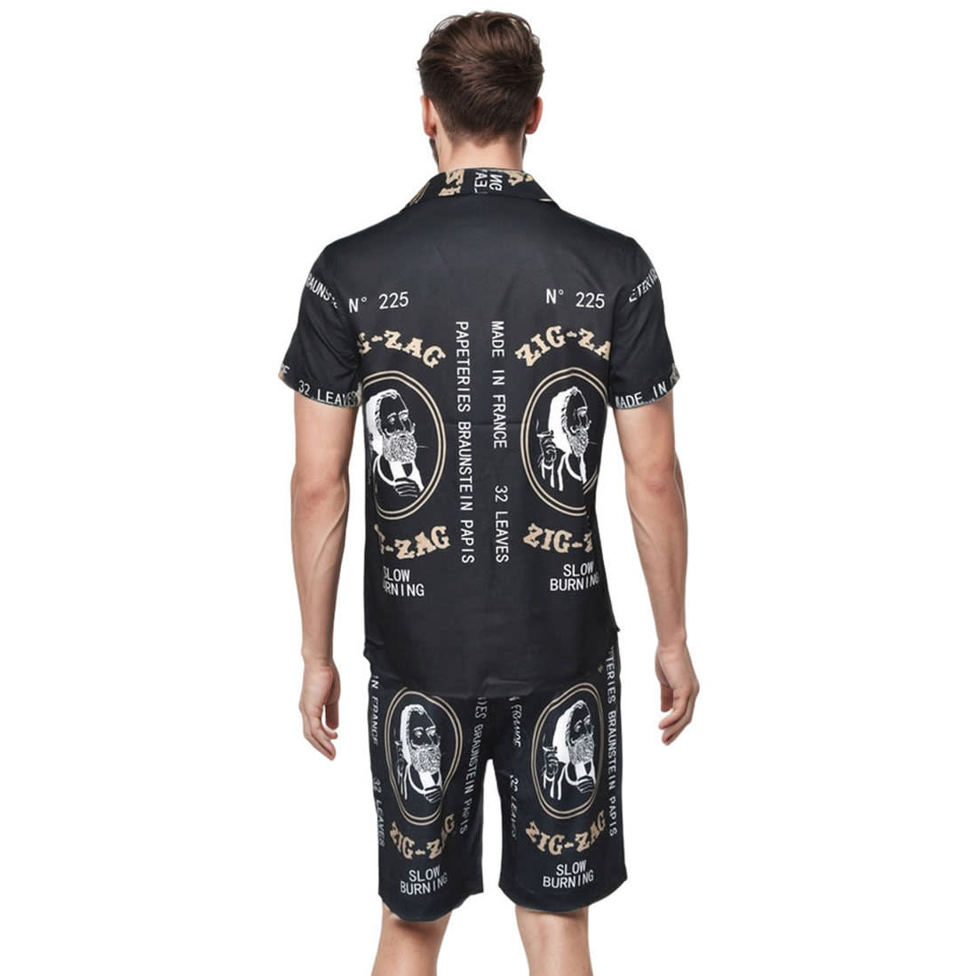 Amiri Zig Zag Print Black Silk Bowling Shirt & Shorts Combo-1