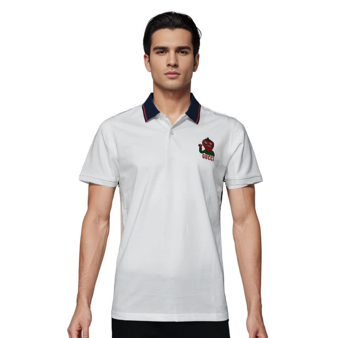 Gucci Strawberry Embroidered White Polo T-shirt-0