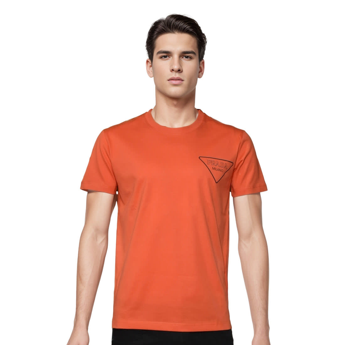Prada Orange Logo Re-Nylon Detail Premium T-shirt-0