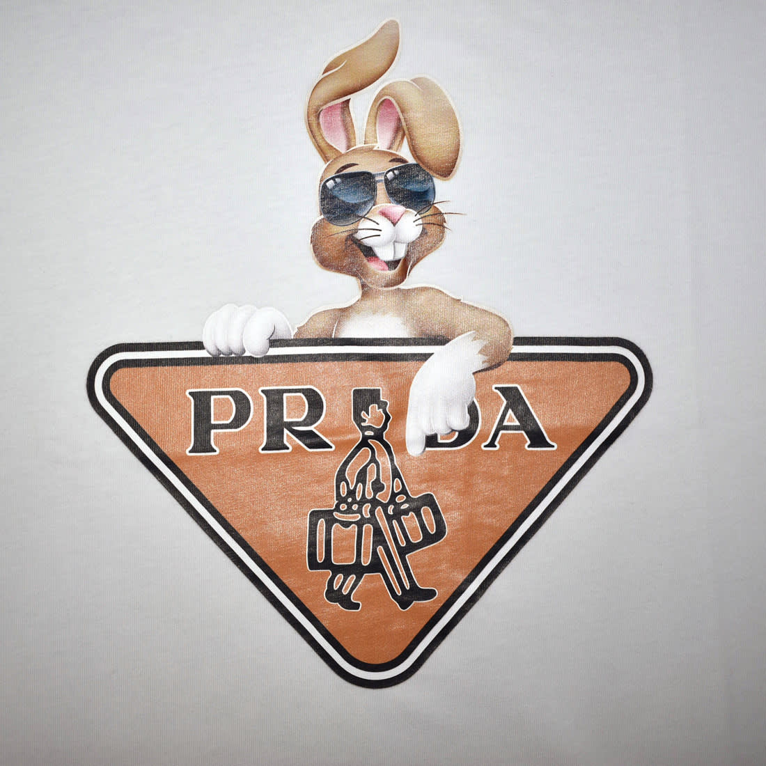 Prada White Logo Attach Bunny Print Premium T-shirt-3