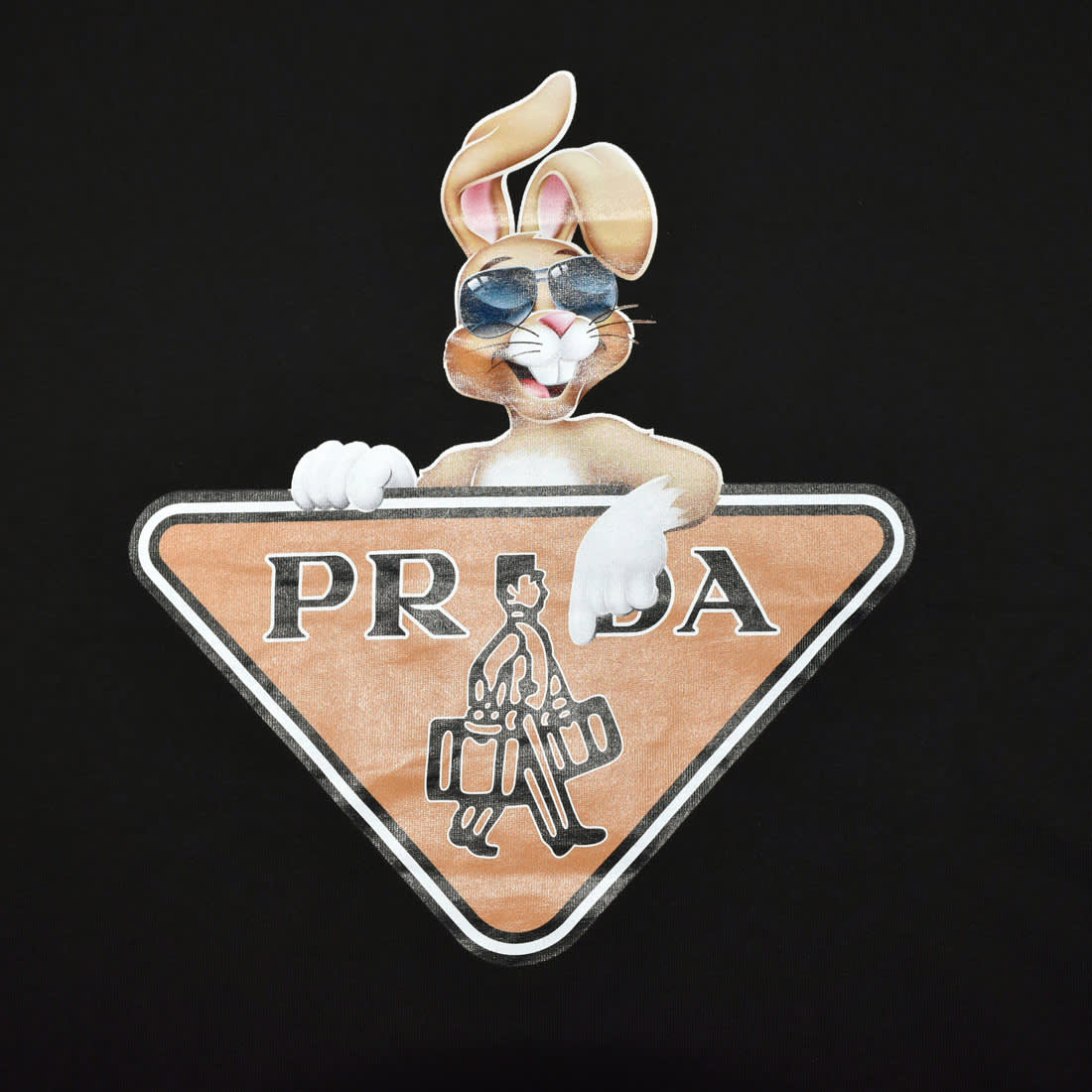 Prada Black Logo Attach Bunny Print Premium T-shirt-3
