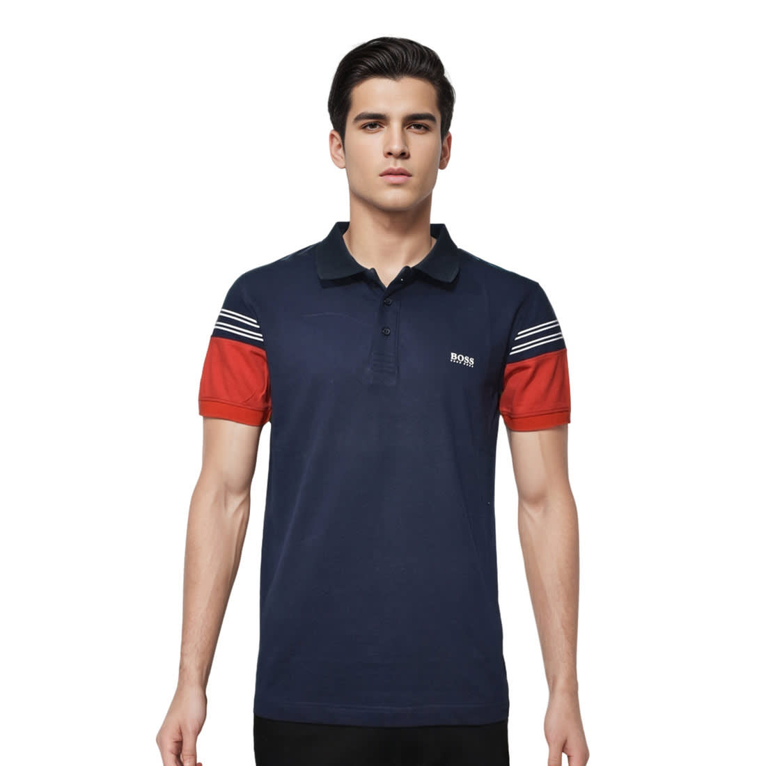 BOSS Navy Blue Embroidery Logo Premium Luxury Polo T-shirt-0