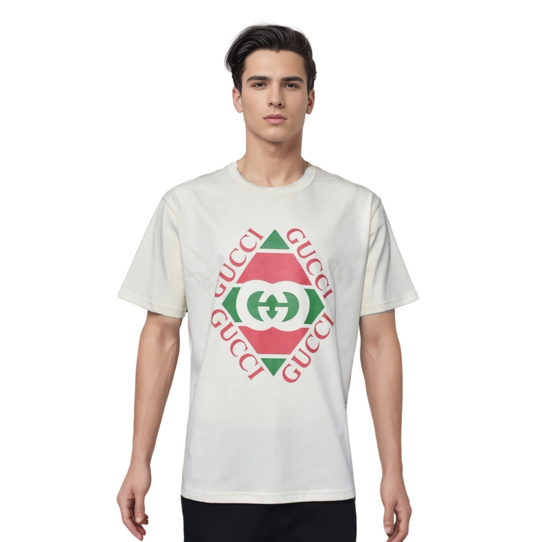 Gucci logo Print Cream Premium Quality T-shirt-0