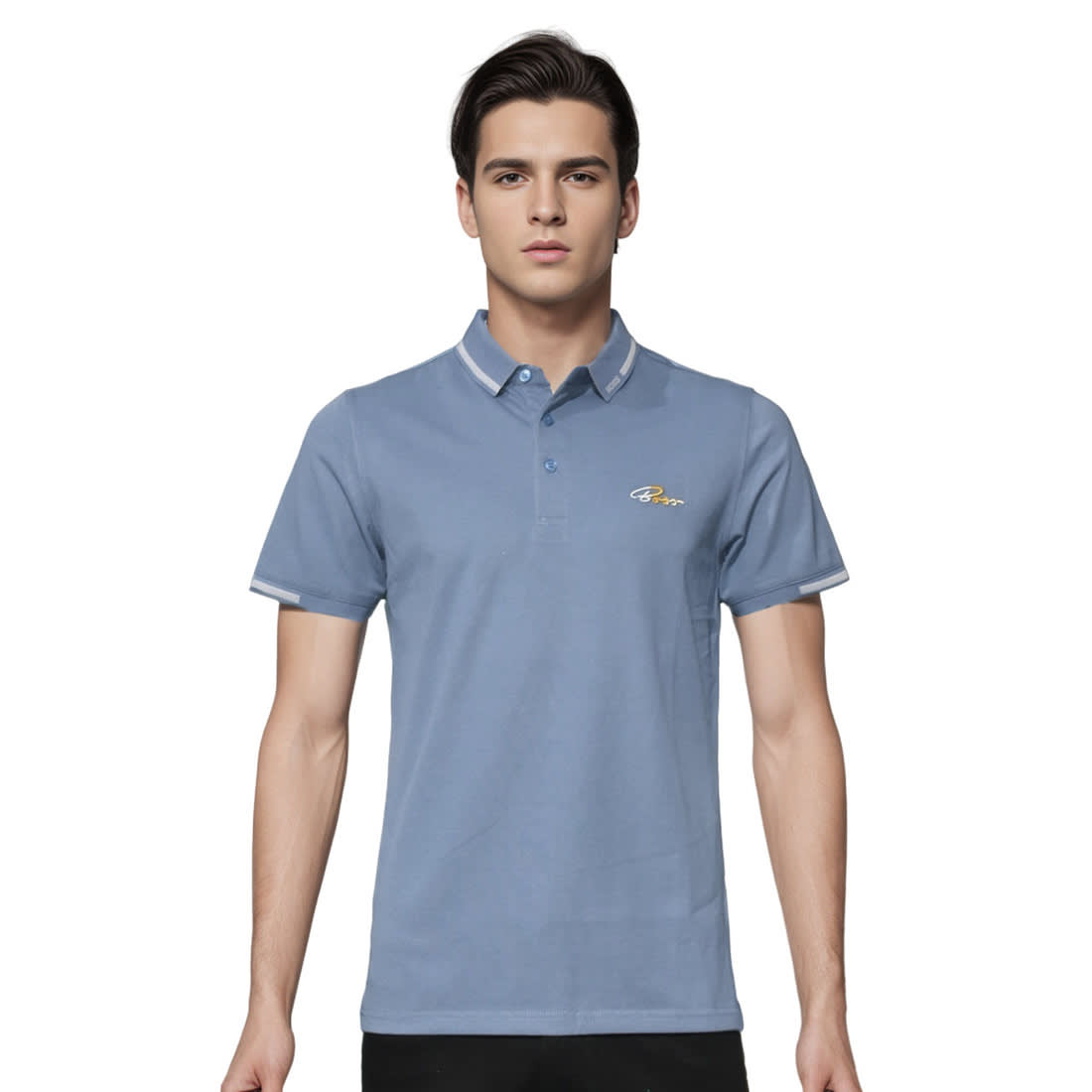 Boss Light Blue Embroidery Logo Premium Polo T-shirt-0